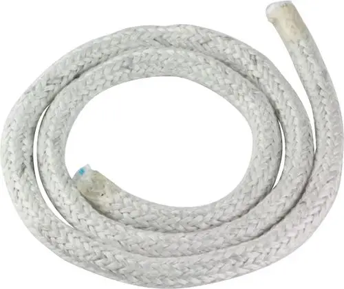 Weiße geflochtene Dichtschnur von Bosch, in Coil-Form, geeignet für verschiedene Dichtungsanwendungen, sichtbar ist die Endverarbeitung an den beiden Enden.